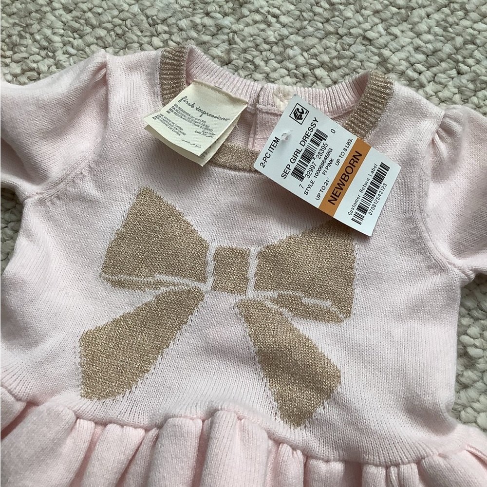 NWT First Impressions Holiday Winter Outfit Newborn Pink Gold - Picture 2 of 4